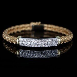 23561 Roberto Coin 18K Yellow Gold Pave Diamond Basket Weave Bracelet 7"